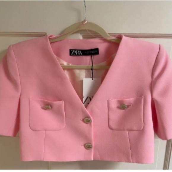 ZARA WOMAN CROPPED BLAZER WITH PATCH POCKETS JACKET PINK XS 3081/295 - Picture 5 of 5